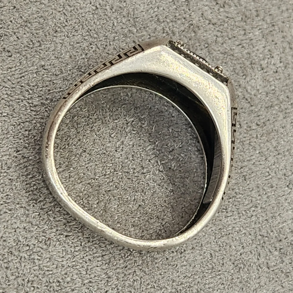 Signet Ring Men's 9.75 Silver 925 Black Onyx Marcasite Marquise Cut Bold Gothic